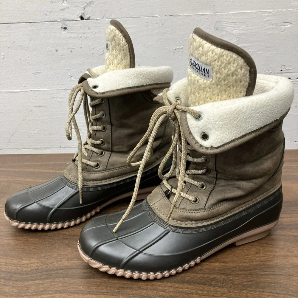 Women's Magellan Outdoors Insulated Lace-Up Sweater Duck Rain Boots Size 7B